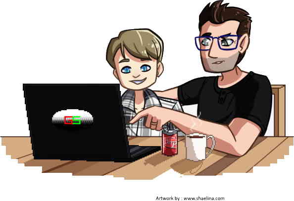 father and son at laptop